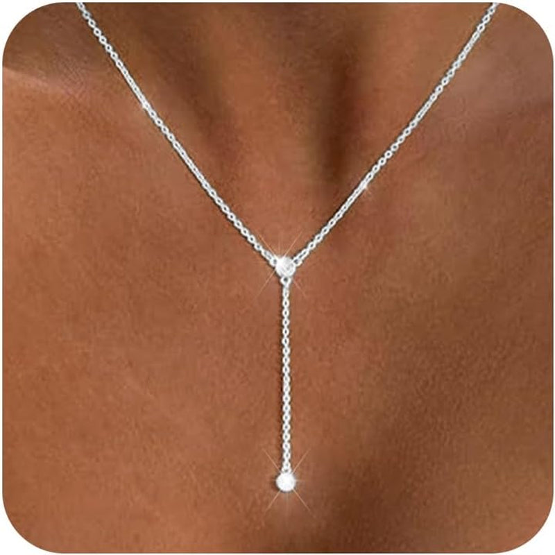 Trendy LULII Gold Lariat Y Necklace for Women - Dainty 14K Gold Plated/Silver Layered Beaded Drop Jewelry Gift