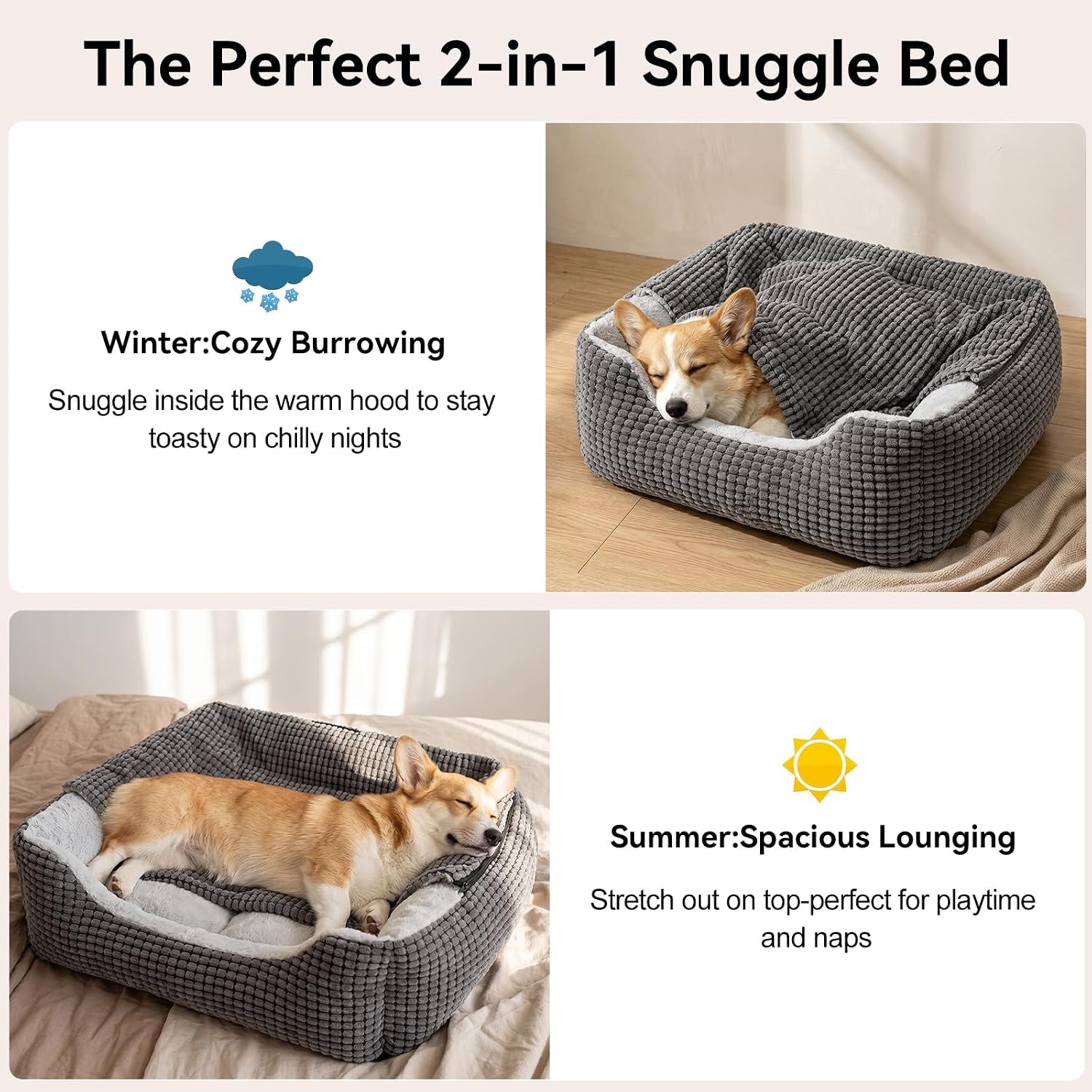 GASUR Luxury Orthopedic Dog & Cat Bed - Cozy Hooded Blanket for All Sizes, Machine Washable, Anti-Anxiety, 30 Inches, Grey