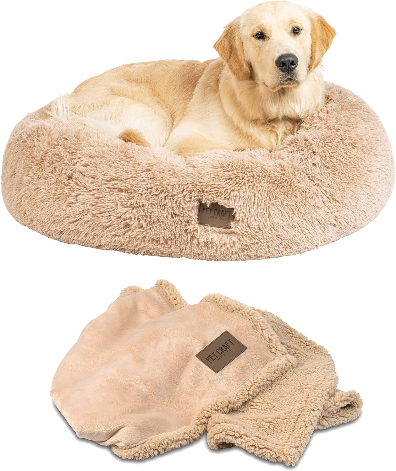 Ultra Plush Calming Anti-Anxiety Pet Bed with Soft Comfort Blanket - Perfect for Medium Dogs, Puppies, and Cats