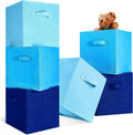 Stylish Blue Storage Cube Bins - 6 Pack Collapsible Fabric Organizers with Handles for Home, Closet & Room Décor
