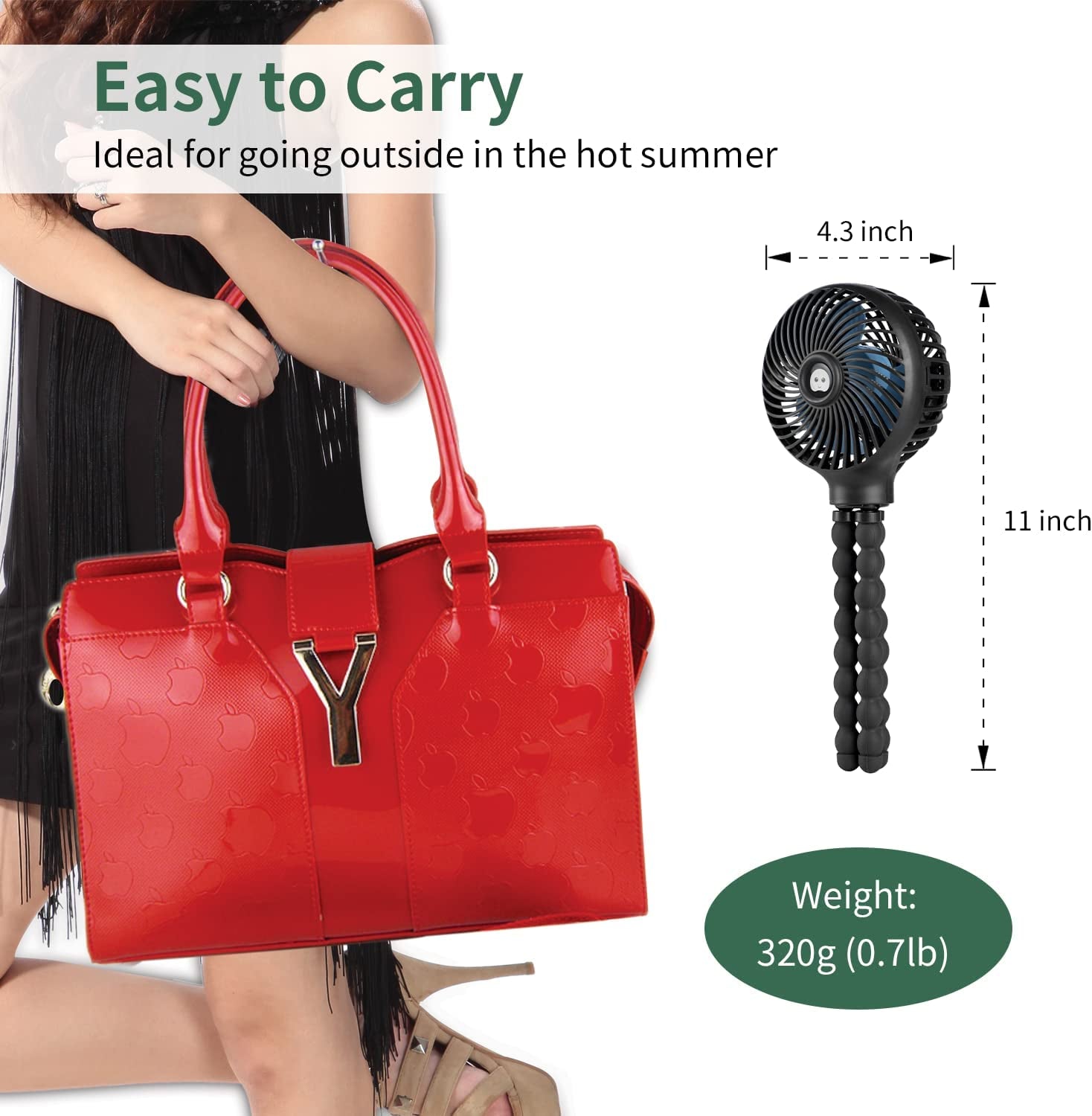 Snawowo Mini Portable Handheld Fan - Versatile USB & Battery Powered Stroller, Car Seat, and Desk Fan with Flexible Tripod for Camping & Travel (Black)