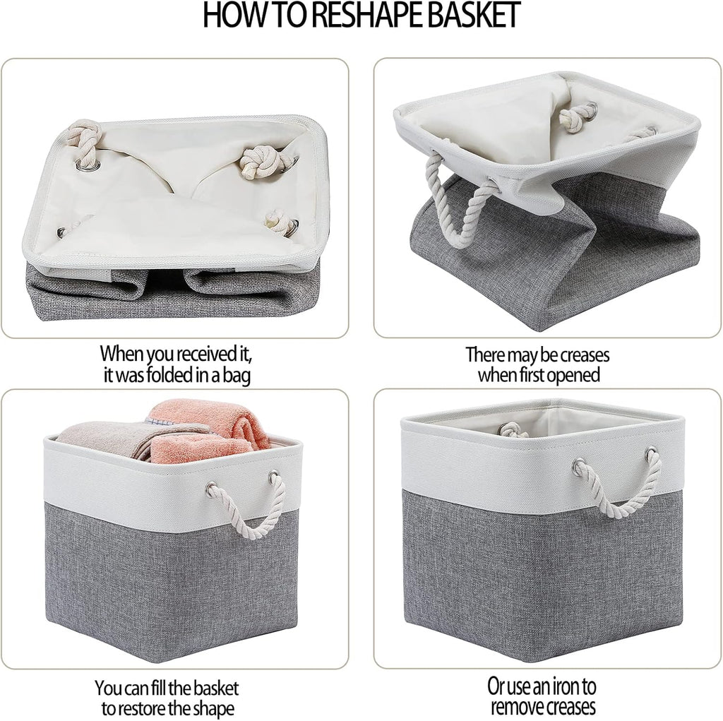 Stylish 6-Pack 11"x11" Collapsible Fabric Storage Bins - Versatile White & Grey Organizers for Home, Office, Closet, and Toys