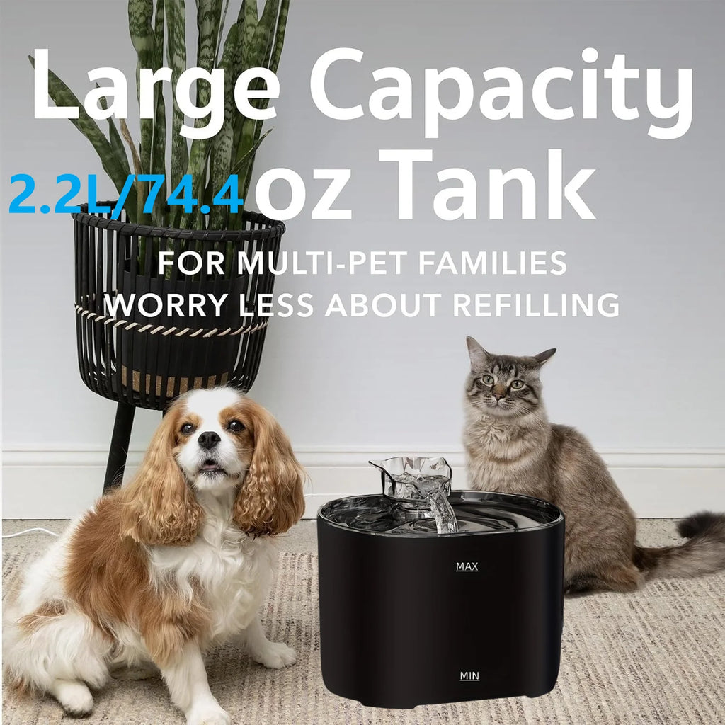 Large Capacity Smart Pet Fountain Dispenser - 74.39 Oz/2.2 Liters, Silent Automatic Circulation for Cats and Dogs