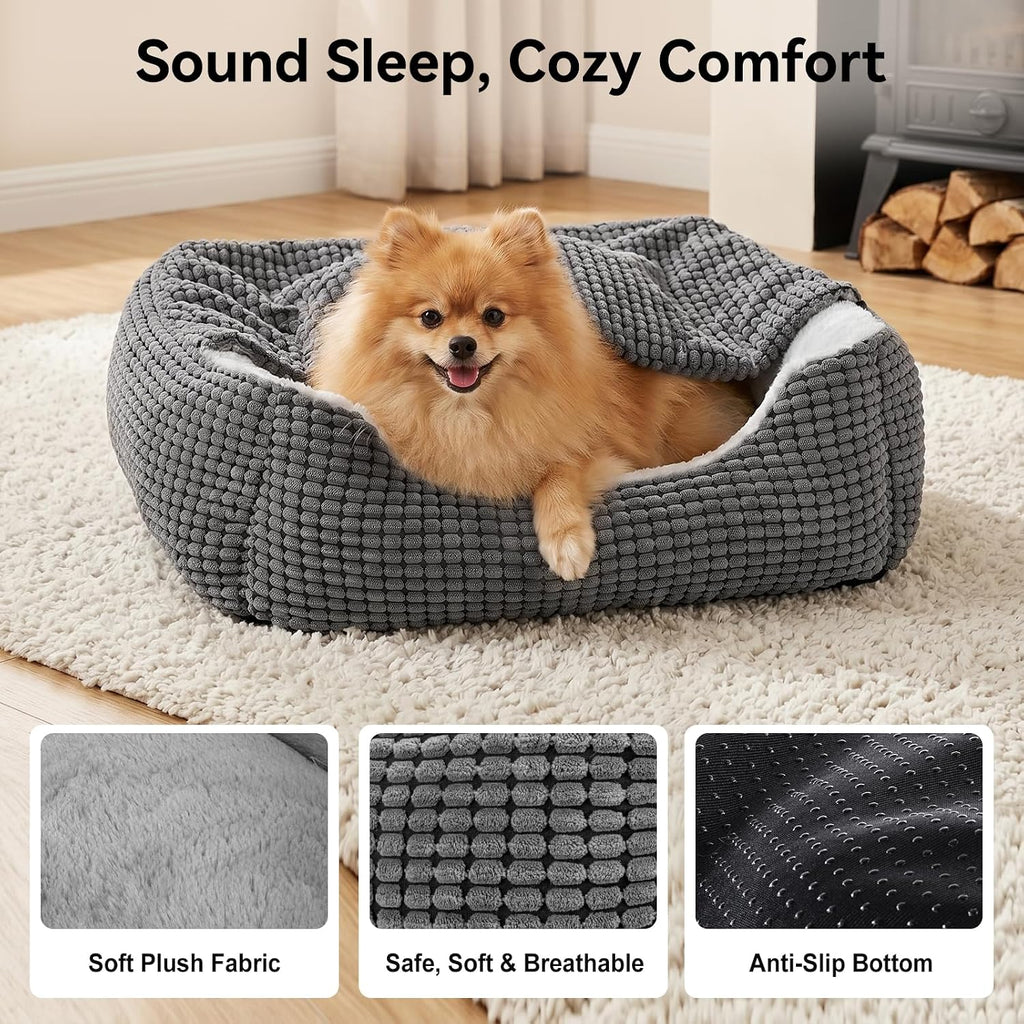 GASUR Luxury Orthopedic Dog & Cat Bed - Cozy Hooded Blanket for All Sizes, Machine Washable, Anti-Anxiety, 30 Inches, Grey
