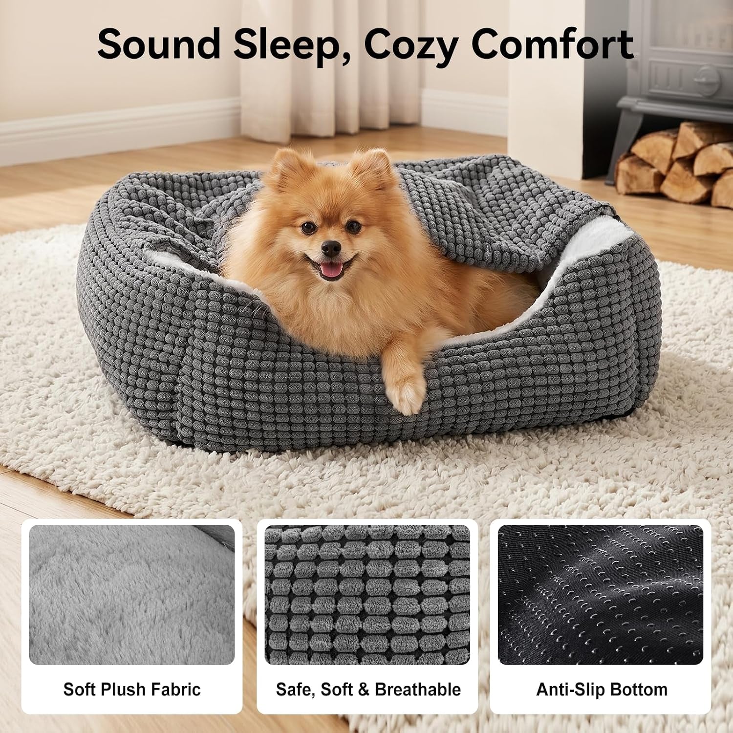 GASUR Luxury Orthopedic Dog & Cat Bed - Cozy Hooded Blanket for All Sizes, Machine Washable, Anti-Anxiety, 30 Inches, Grey