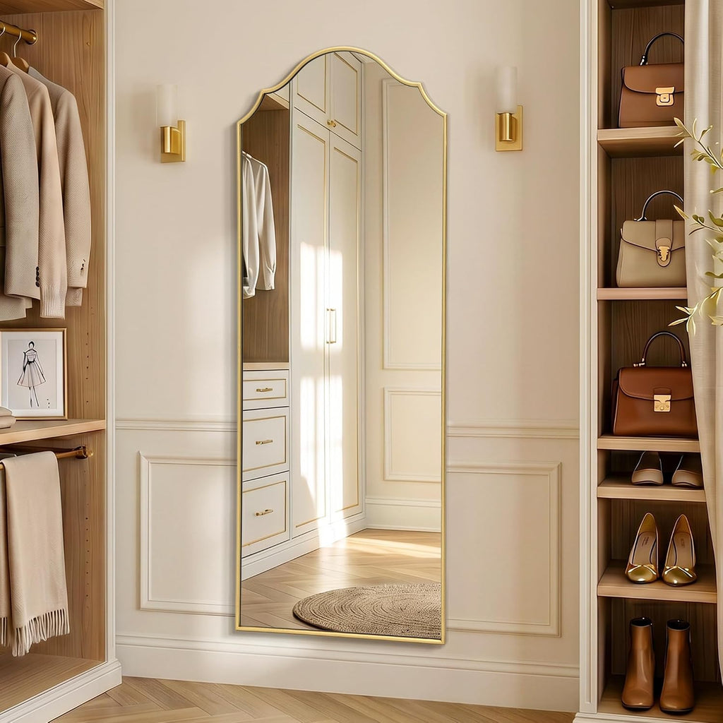 Elegant Gold Arched Full Length Mirror - 21"X56" Minimalist Wooden Frame for Bedroom, Entryway, and Living Room Decor