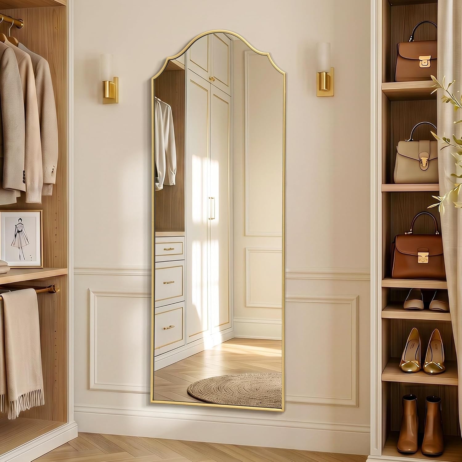 Elegant Gold Arched Full Length Mirror - 21"X56" Minimalist Wooden Frame for Bedroom, Entryway, and Living Room Decor