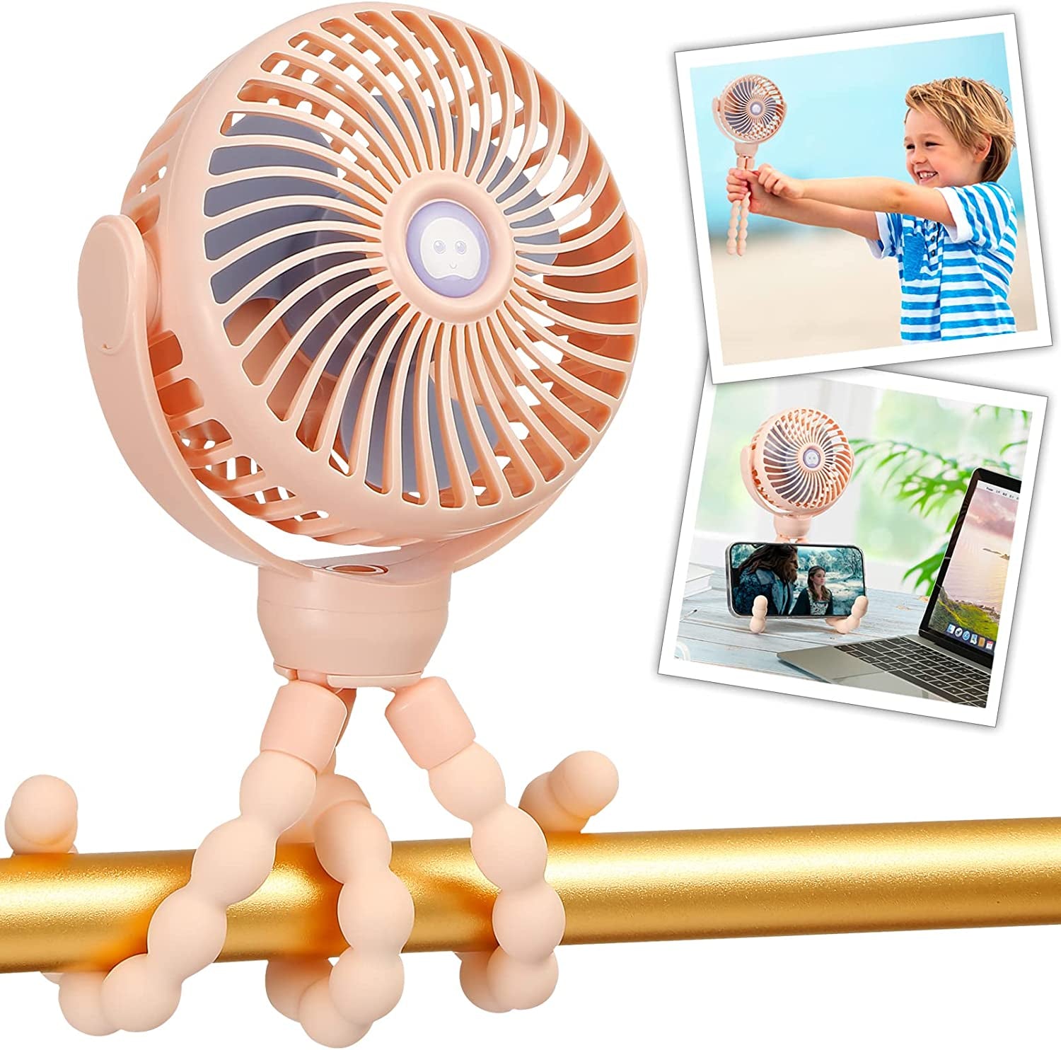Snawowo Mini Portable Handheld Fan - Versatile USB & Battery Powered Stroller, Car Seat, and Desk Fan with Flexible Tripod for Camping & Travel (Black)