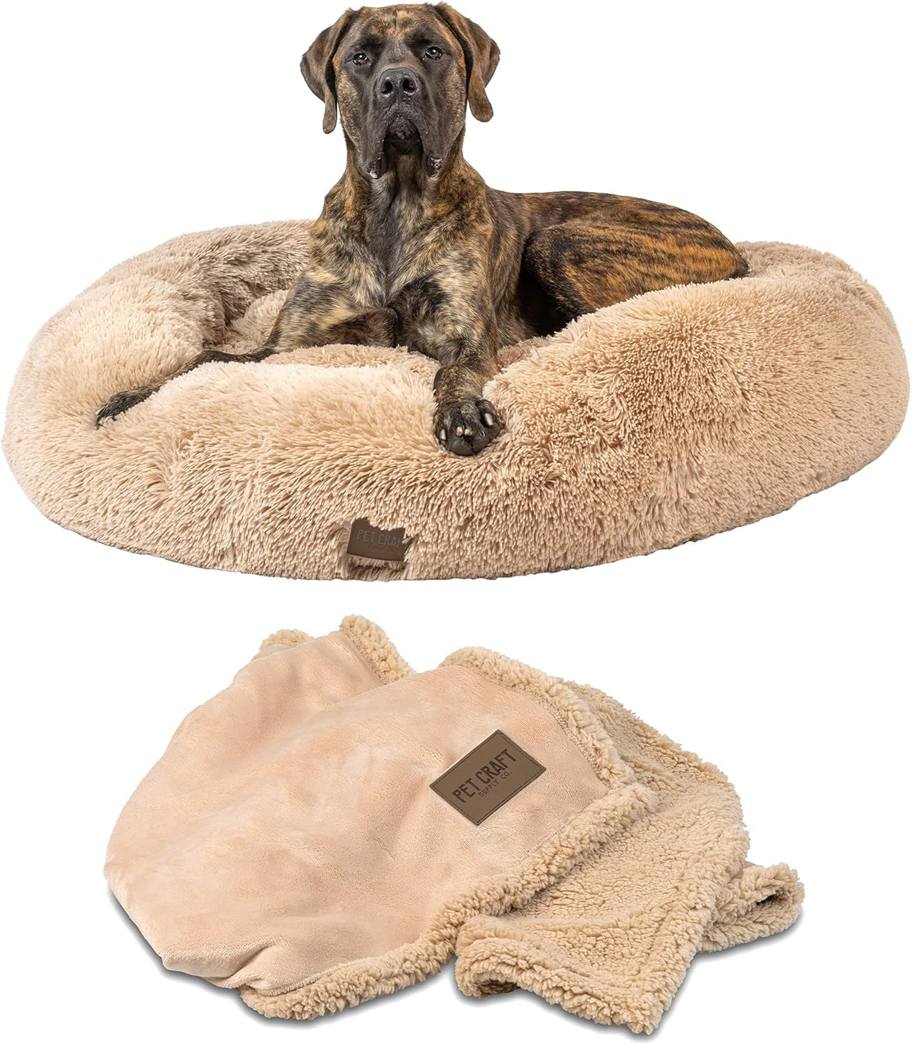 Ultra Plush Calming Anti-Anxiety Pet Bed with Soft Comfort Blanket - Perfect for Medium Dogs, Puppies, and Cats