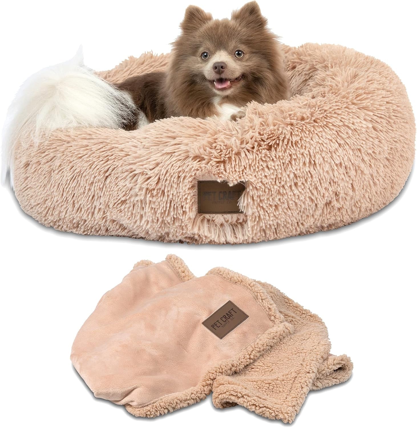 Ultra Plush Calming Anti-Anxiety Pet Bed with Soft Comfort Blanket - Perfect for Medium Dogs, Puppies, and Cats