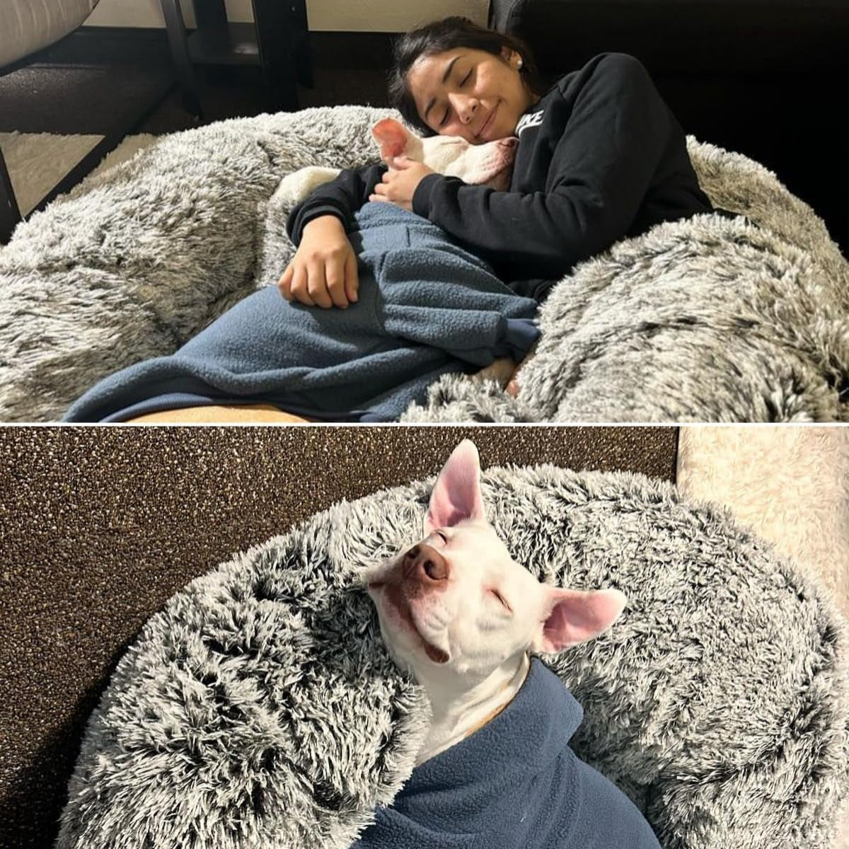 YITAHOME Extra Large Memory Foam Dog Bed - 79"X43" with Blanket & Pillow, Washable Fur Cover in Grey for Ultimate Comfort