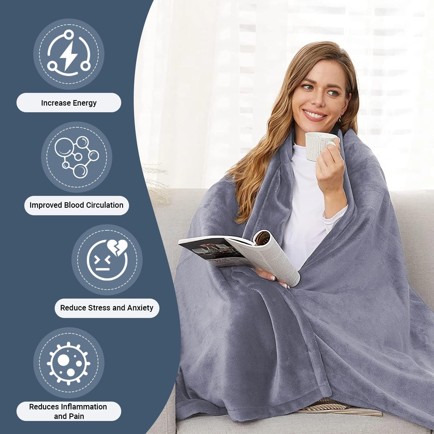 Grounding Blanket 50x60 Inch - Enhance Sleep & Relieve Pain with Conductive Grounding Mat (Gray)