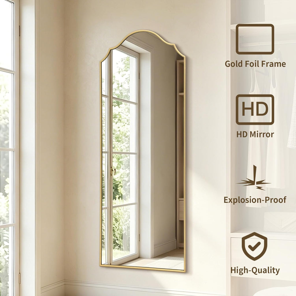 Elegant Gold Arched Full Length Mirror - 21"X56" Minimalist Wooden Frame for Bedroom, Entryway, and Living Room Decor