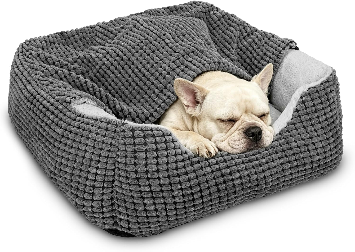 GASUR Luxury Orthopedic Dog & Cat Bed - Cozy Hooded Blanket for All Sizes, Machine Washable, Anti-Anxiety, 30 Inches, Grey