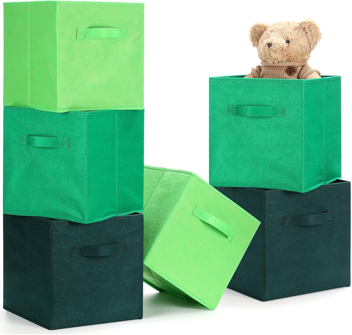Karenhi 6-Pack Blue Fabric Storage Cube Bins - Collapsible Organizers for Home, Closet & Toys