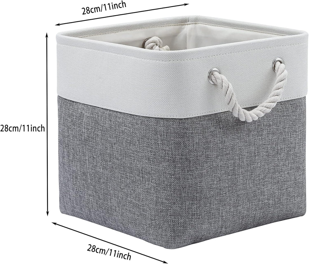 Stylish 6-Pack 11"x11" Collapsible Fabric Storage Bins - Versatile White & Grey Organizers for Home, Office, Closet, and Toys