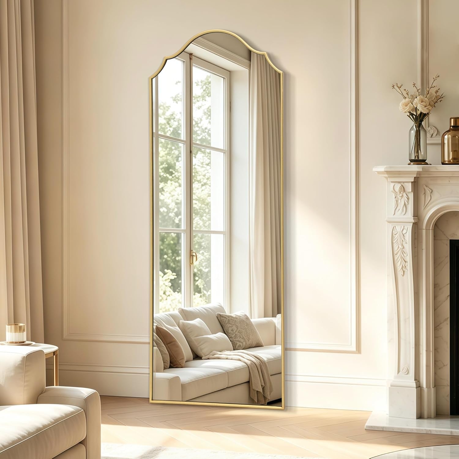 Elegant Gold Arched Full Length Mirror - 21"X56" Minimalist Wooden Frame for Bedroom, Entryway, and Living Room Decor