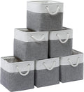 Stylish 6-Pack 11"x11" Collapsible Fabric Storage Bins - Versatile White & Grey Organizers for Home, Office, Closet, and Toys