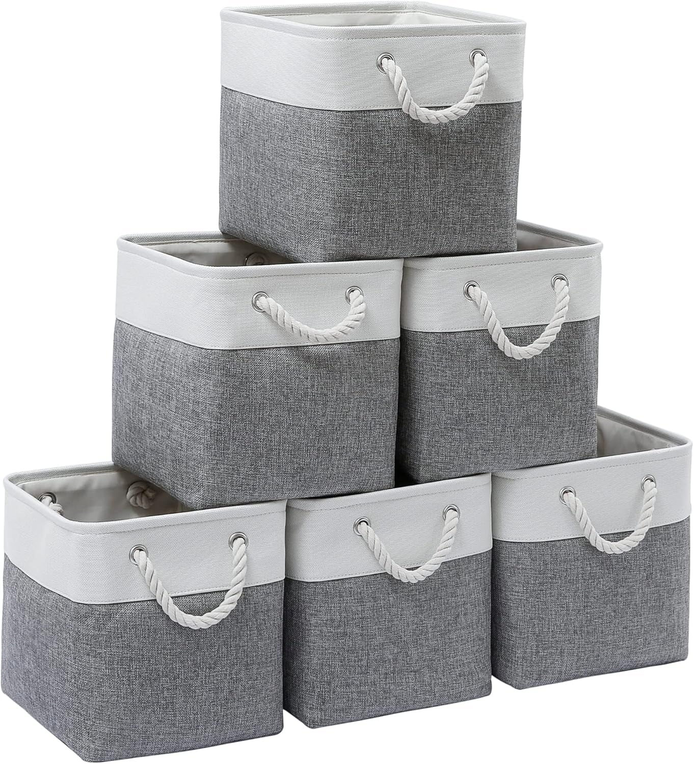 Stylish 6-Pack 11"x11" Collapsible Fabric Storage Bins - Versatile White & Grey Organizers for Home, Office, Closet, and Toys