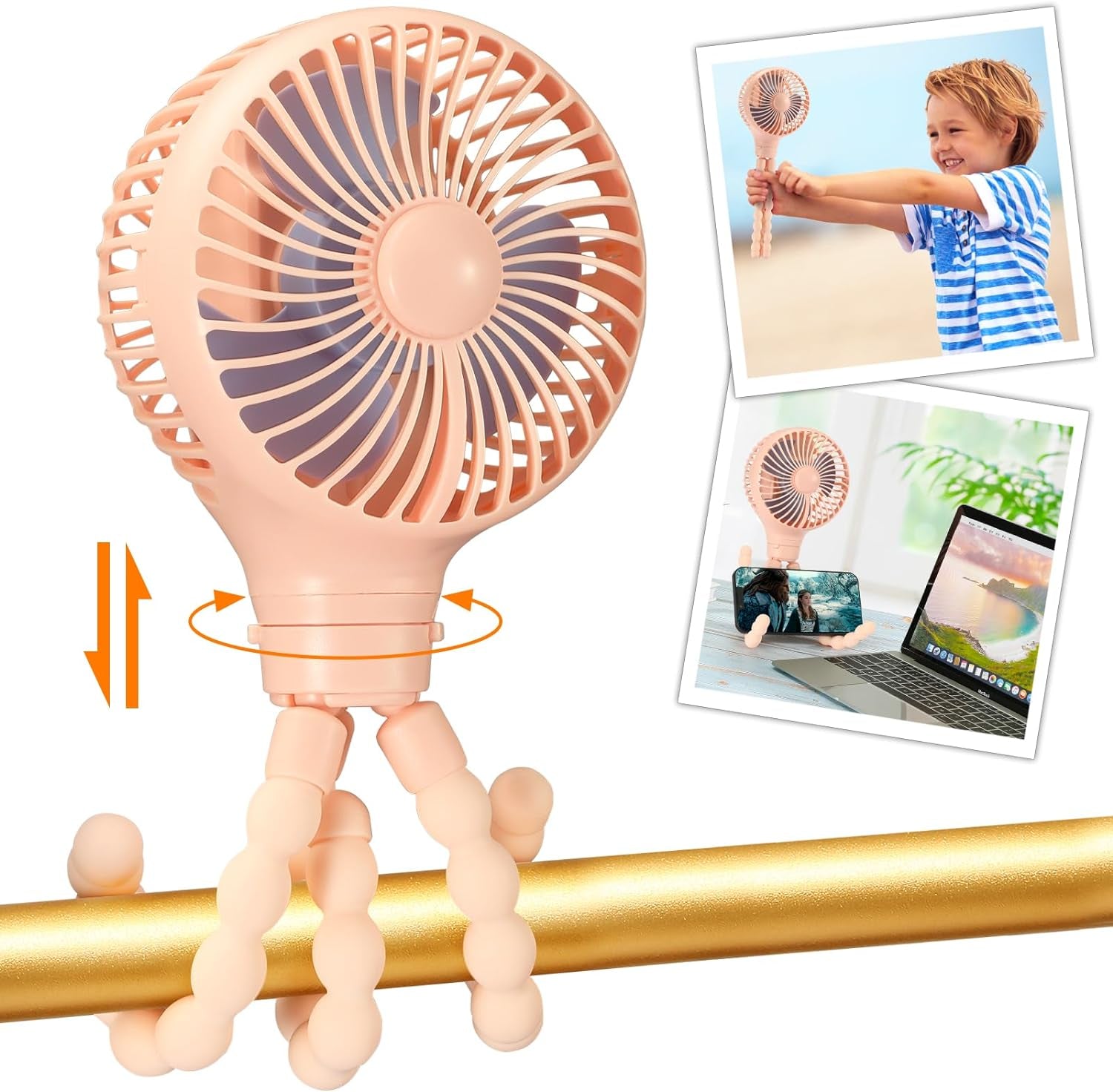 Snawowo Mini Portable Handheld Fan - Versatile USB & Battery Powered Stroller, Car Seat, and Desk Fan with Flexible Tripod for Camping & Travel (Black)