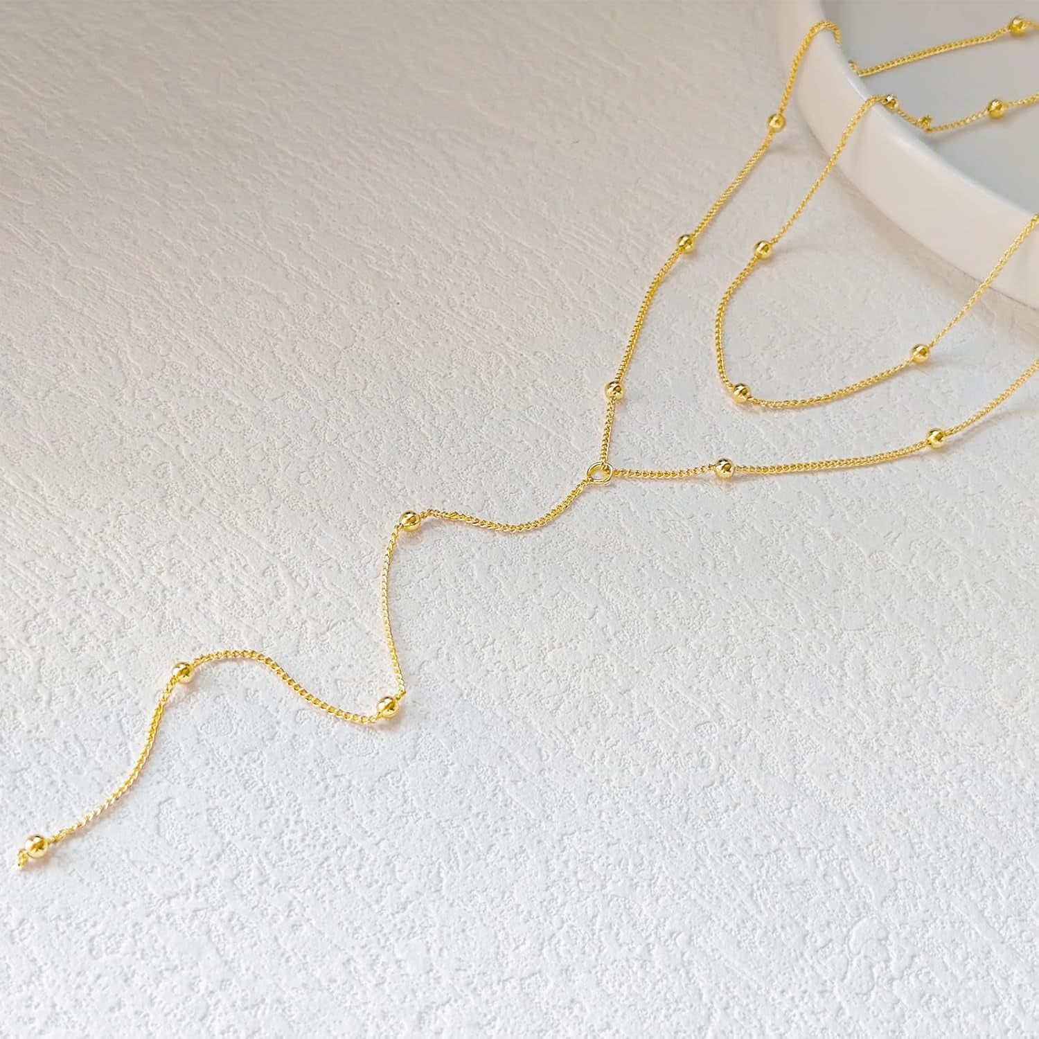 Trendy LULII Gold Lariat Y Necklace for Women - Dainty 14K Gold Plated/Silver Layered Beaded Drop Jewelry Gift