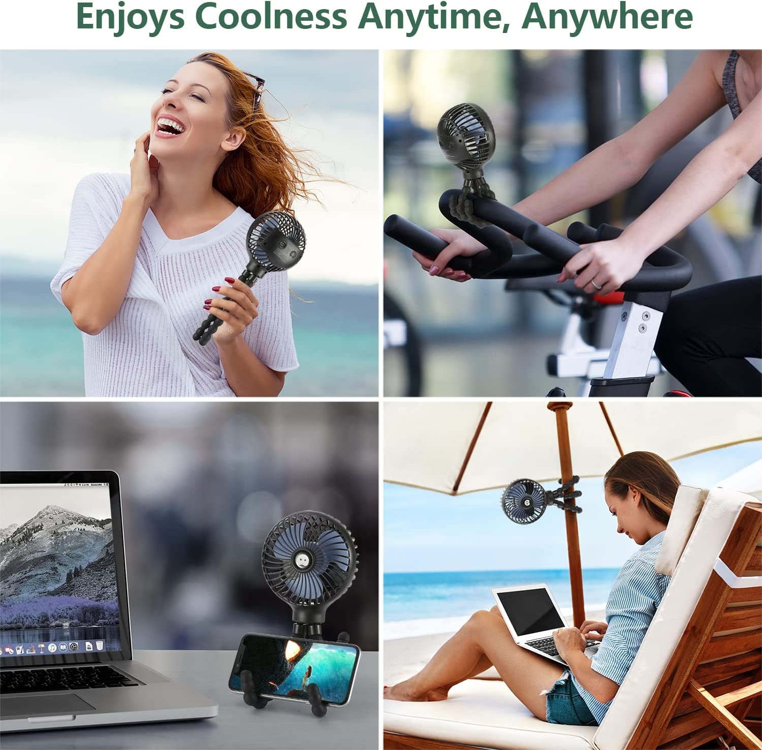 Snawowo Mini Portable Handheld Fan - Versatile USB & Battery Powered Stroller, Car Seat, and Desk Fan with Flexible Tripod for Camping & Travel (Black)