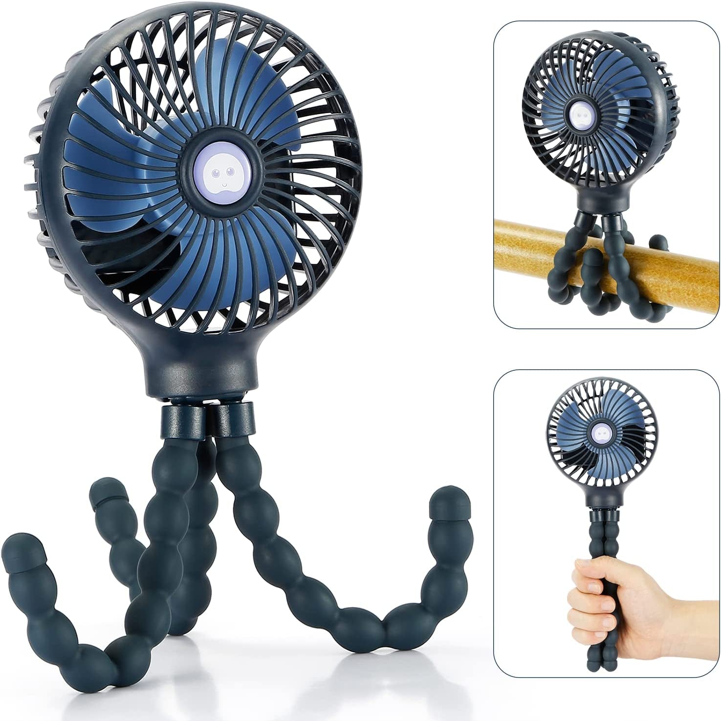 Snawowo Mini Portable Handheld Fan - Versatile USB & Battery Powered Stroller, Car Seat, and Desk Fan with Flexible Tripod for Camping & Travel (Black)