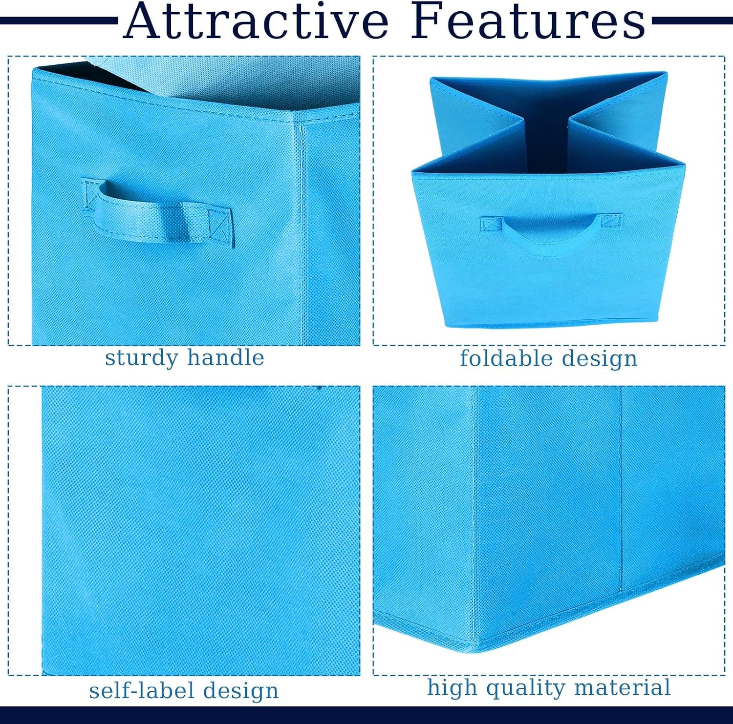 Stylish Blue Storage Cube Bins - 6 Pack Collapsible Fabric Organizers with Handles for Home, Closet & Room Décor