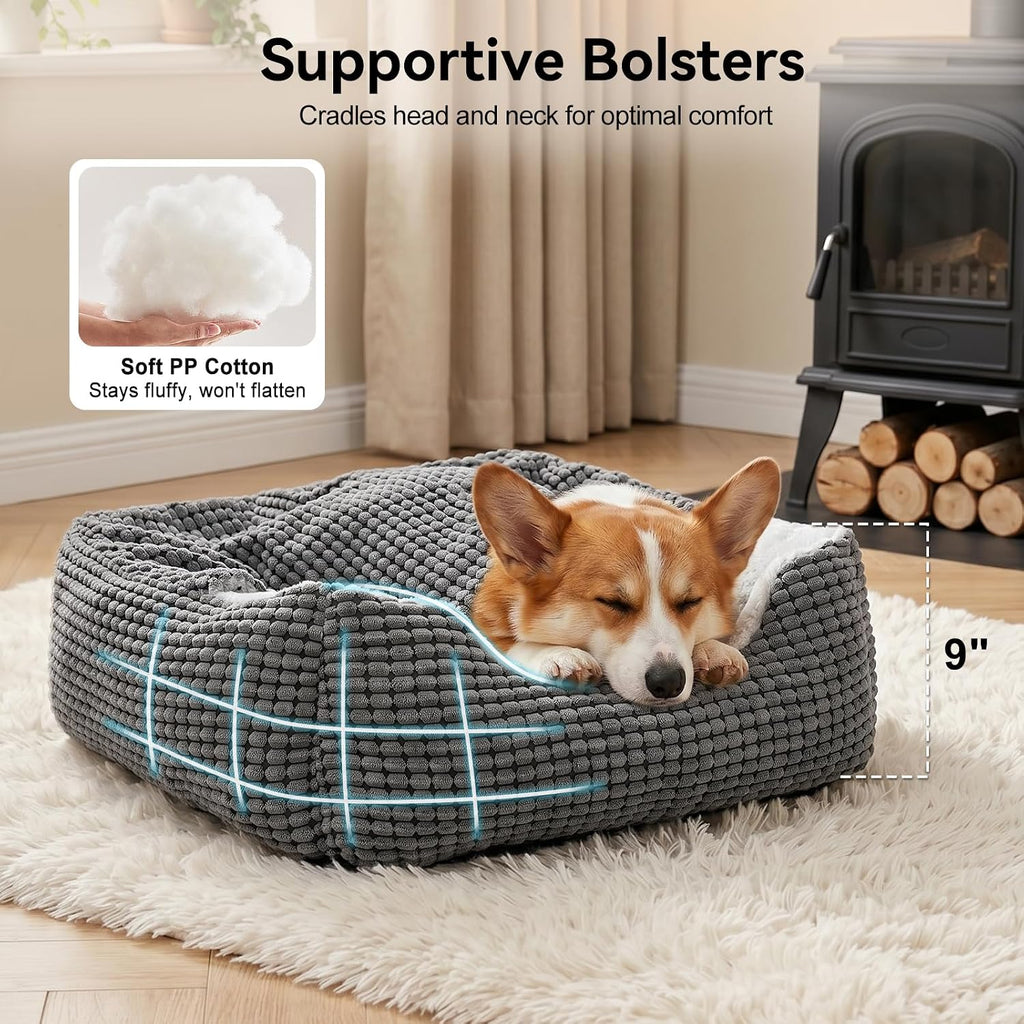 GASUR Luxury Orthopedic Dog & Cat Bed - Cozy Hooded Blanket for All Sizes, Machine Washable, Anti-Anxiety, 30 Inches, Grey