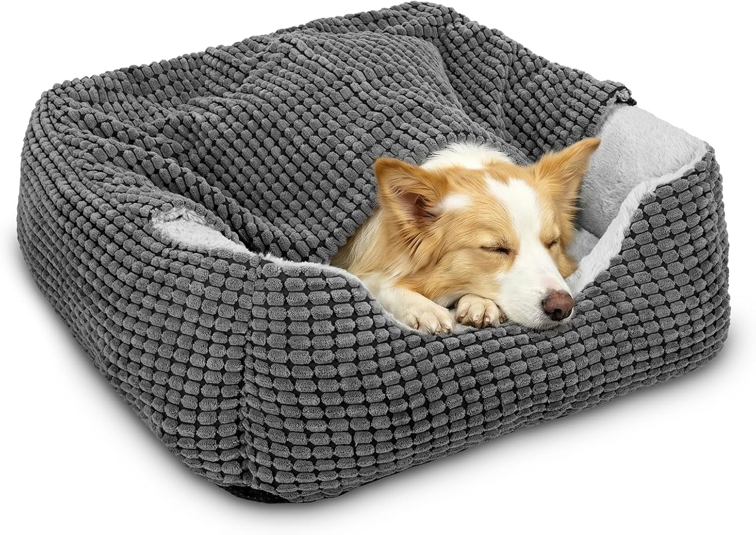GASUR Luxury Orthopedic Dog & Cat Bed - Cozy Hooded Blanket for All Sizes, Machine Washable, Anti-Anxiety, 30 Inches, Grey