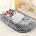 YITAHOME Extra Large Memory Foam Dog Bed - 79"X43" with Blanket & Pillow, Washable Fur Cover in Grey for Ultimate Comfort