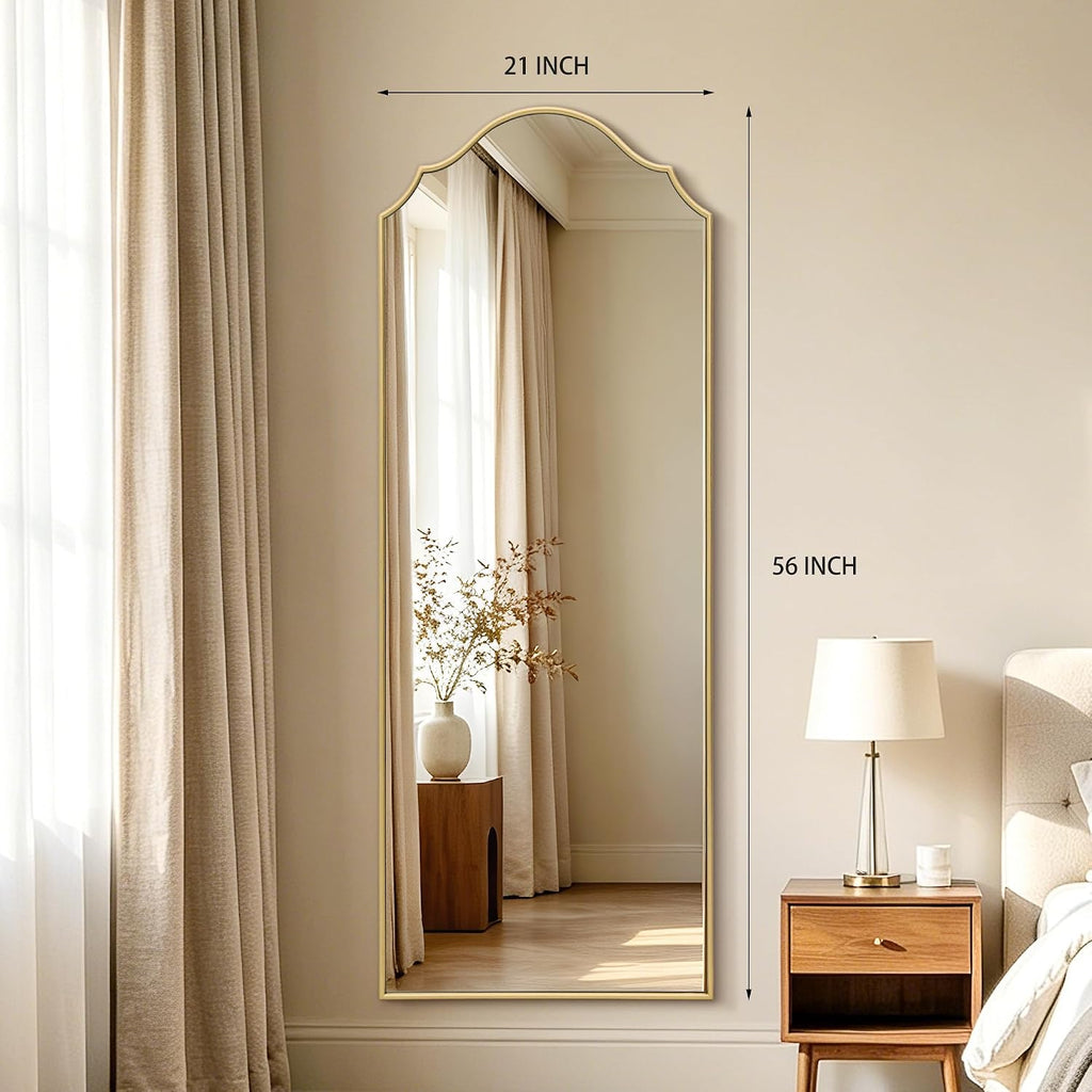 Besdomus Gold Arched Full Length Mirror - 21"X56" Minimalist Wooden Frame for Stylish Home Decor in Bedroom, Entryway, and Living Room