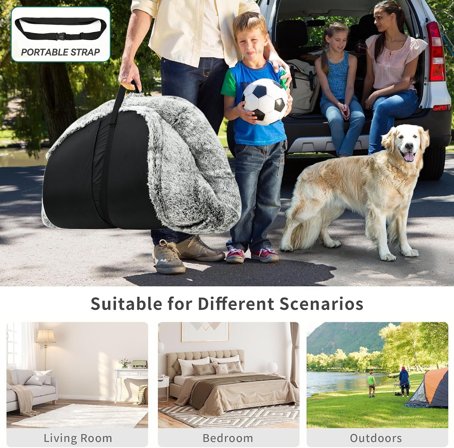 YITAHOME Extra Large Memory Foam Dog Bed - 79"X43" with Blanket & Pillow, Washable Fur Cover in Grey for Ultimate Comfort