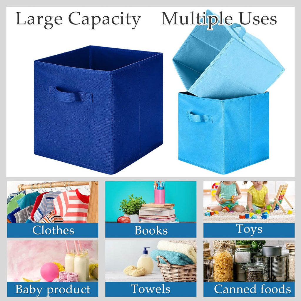 Karenhi 6-Pack Blue Fabric Storage Cube Bins - Collapsible Organizers for Home, Closet & Toys