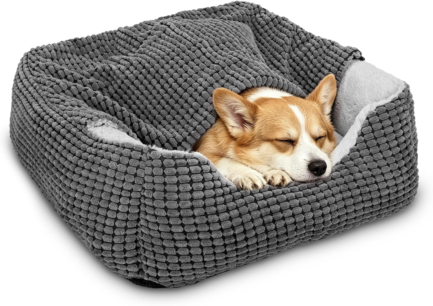 GASUR Luxury Orthopedic Dog & Cat Bed - Cozy Hooded Blanket for All Sizes, Machine Washable, Anti-Anxiety, 30 Inches, Grey