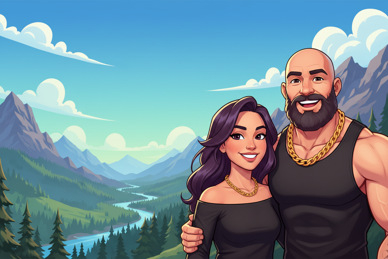 Cartoon Couple - Gold Chains