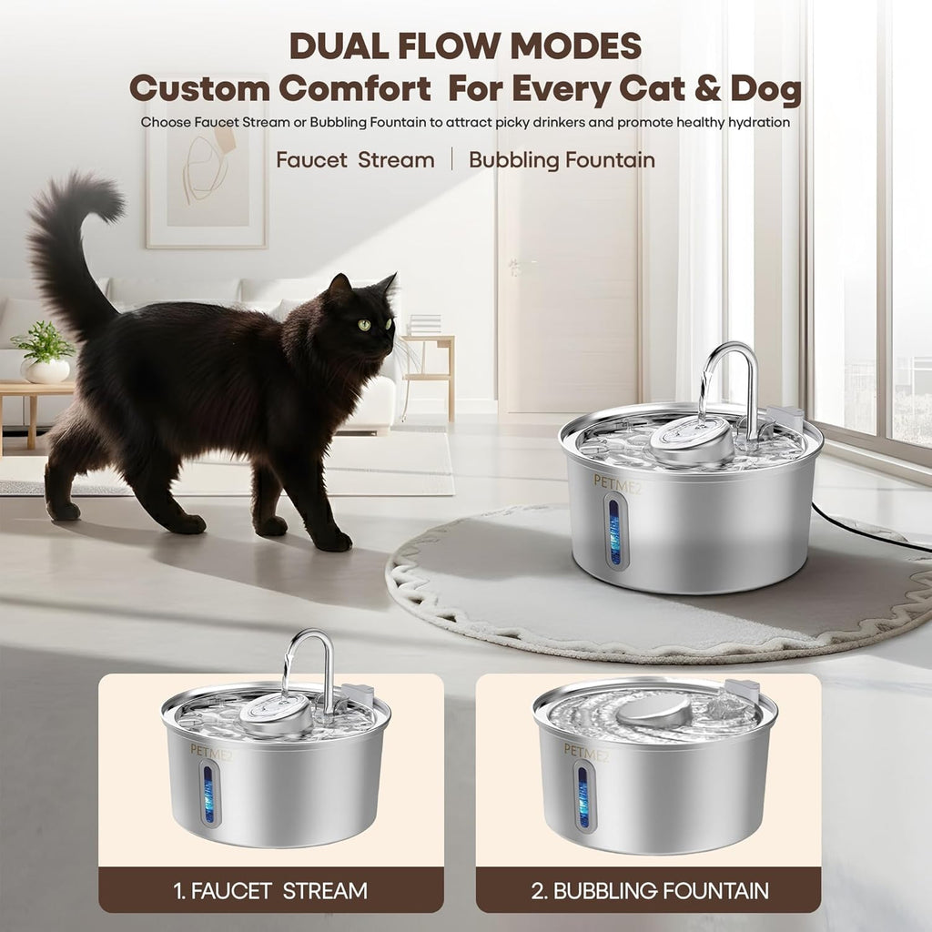 Elevate Your Pet's Hydration: Luxury 2026 Smart Stainless Steel Water Fountain for Cats & Dogs - 3.2L Capacity, LED Light, Quiet Pump, Dual Flow Modes, 4-Layer Filter, Dishwasher Safe