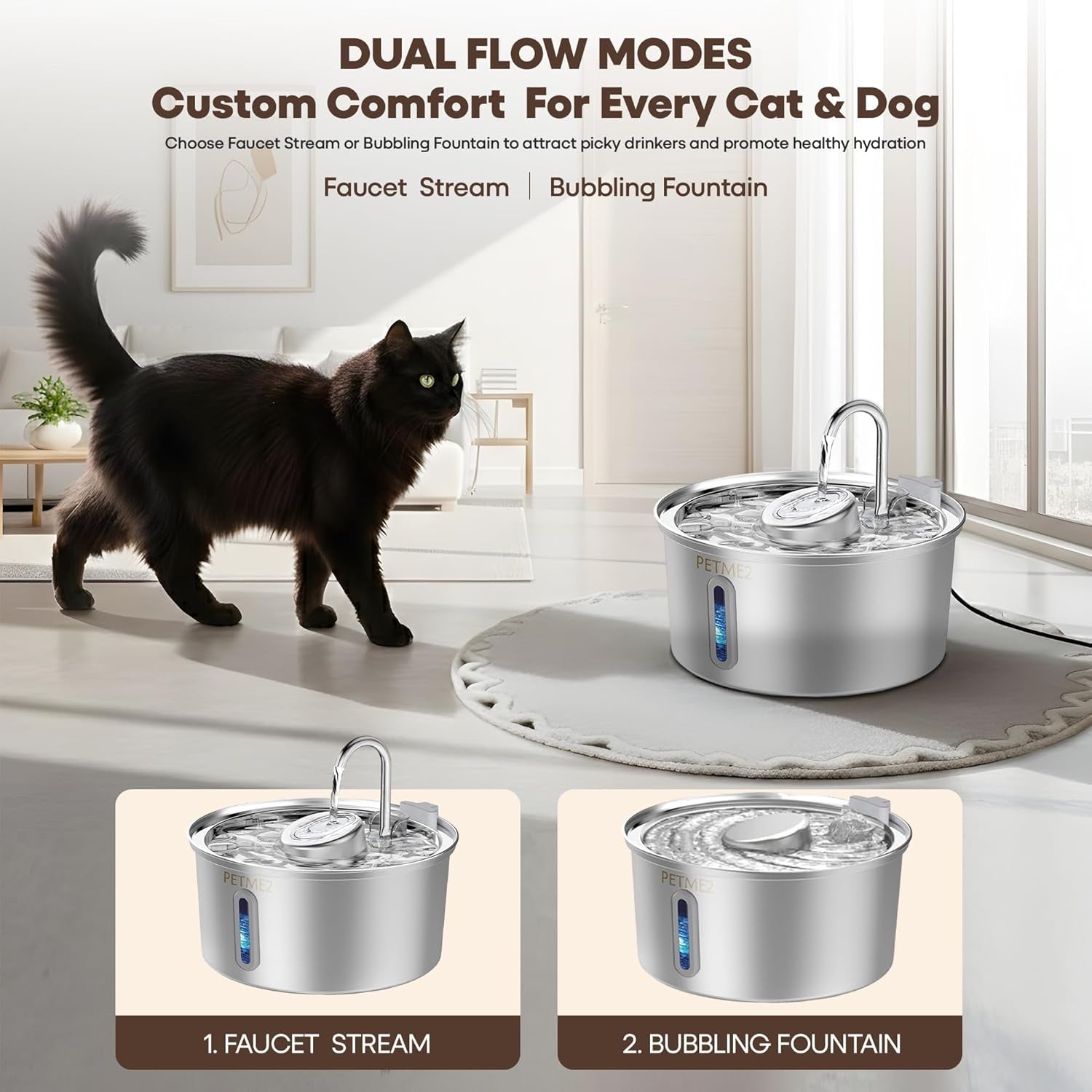 Elevate Your Pet's Hydration: Luxury 2026 Smart Stainless Steel Water Fountain for Cats & Dogs - 3.2L Capacity, LED Light, Quiet Pump, Dual Flow Modes, 4-Layer Filter, Dishwasher Safe