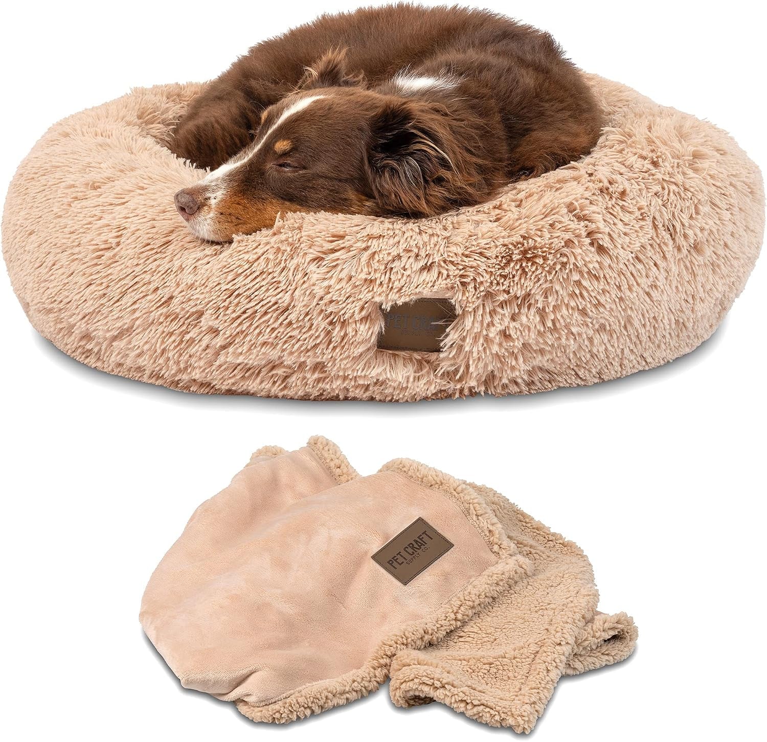 Ultra Plush Calming Anti-Anxiety Pet Bed with Soft Comfort Blanket - Perfect for Medium Dogs, Puppies, and Cats