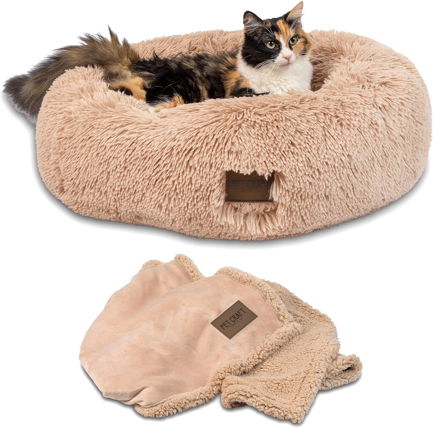 Ultra Plush Calming Anti-Anxiety Pet Bed with Soft Comfort Blanket - Perfect for Medium Dogs, Puppies, and Cats