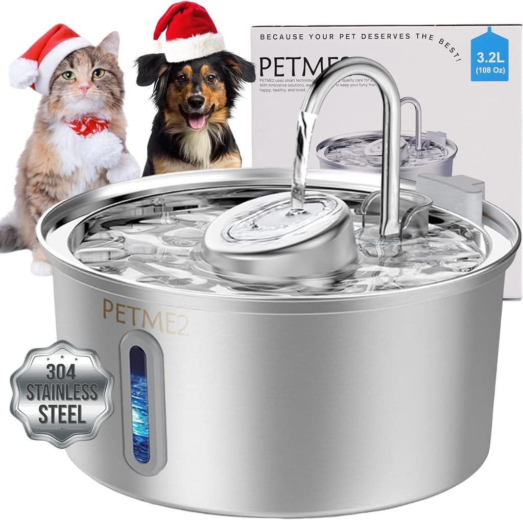Elevate Your Pet's Hydration: Luxury 2026 Smart Stainless Steel Water Fountain for Cats & Dogs - 3.2L Capacity, LED Light, Quiet Pump, Dual Flow Modes, 4-Layer Filter, Dishwasher Safe