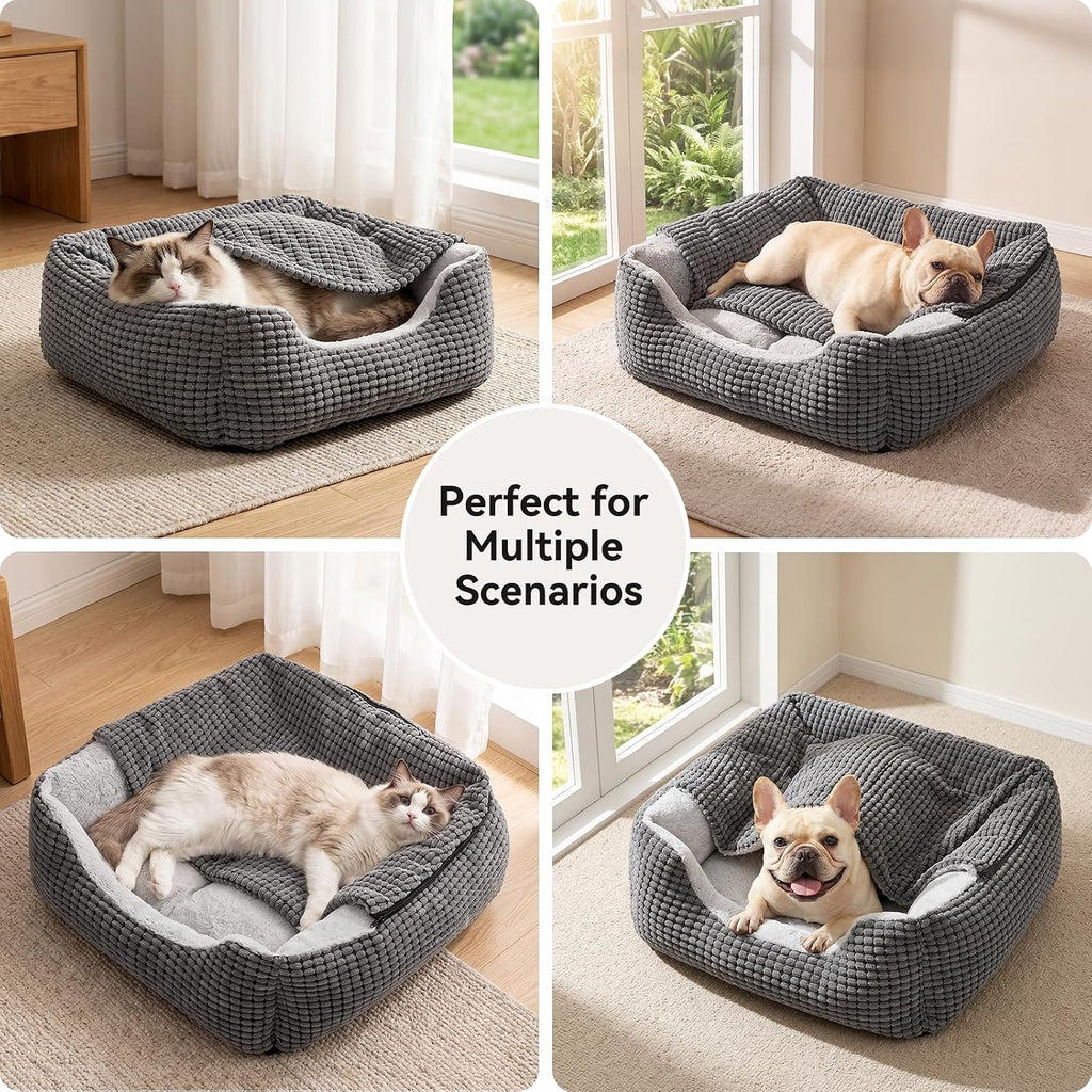 GASUR Luxury Orthopedic Dog & Cat Bed - Cozy Hooded Blanket for All Sizes, Machine Washable, Anti-Anxiety, 30 Inches, Grey