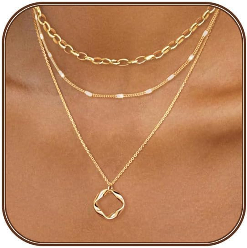 Dainty 14K Gold Plated Layered Necklace Set for Women - Trendy Stackable Choker with Cute Pendants