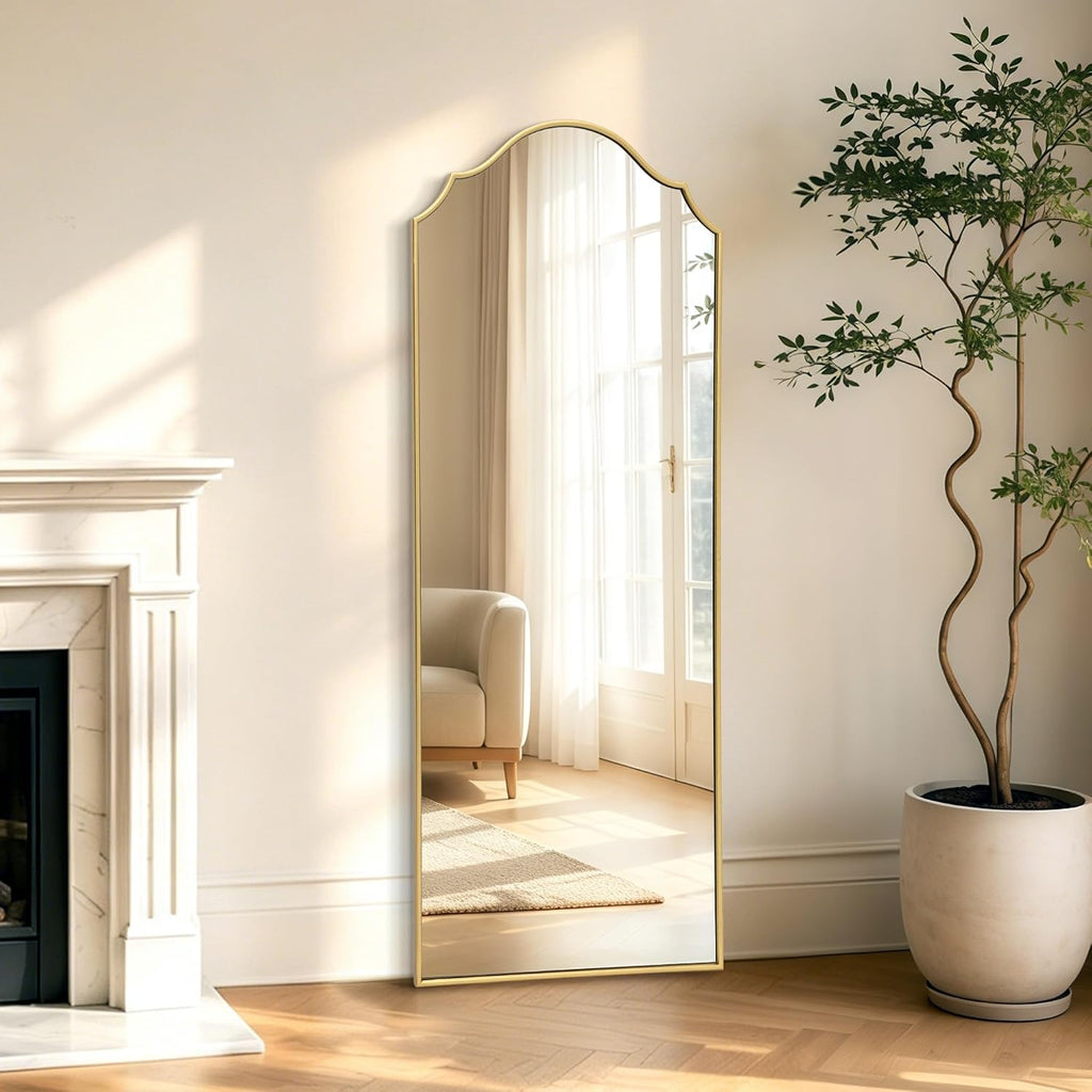 Besdomus Gold Arched Full Length Mirror - 21"X56" Minimalist Wooden Frame for Stylish Home Decor in Bedroom, Entryway, and Living Room