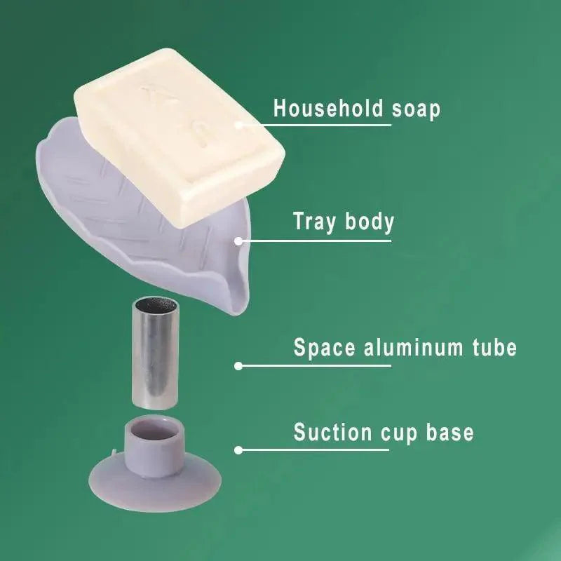 Leaf Shape Self-Draining Soap Dish with Suction Cup
