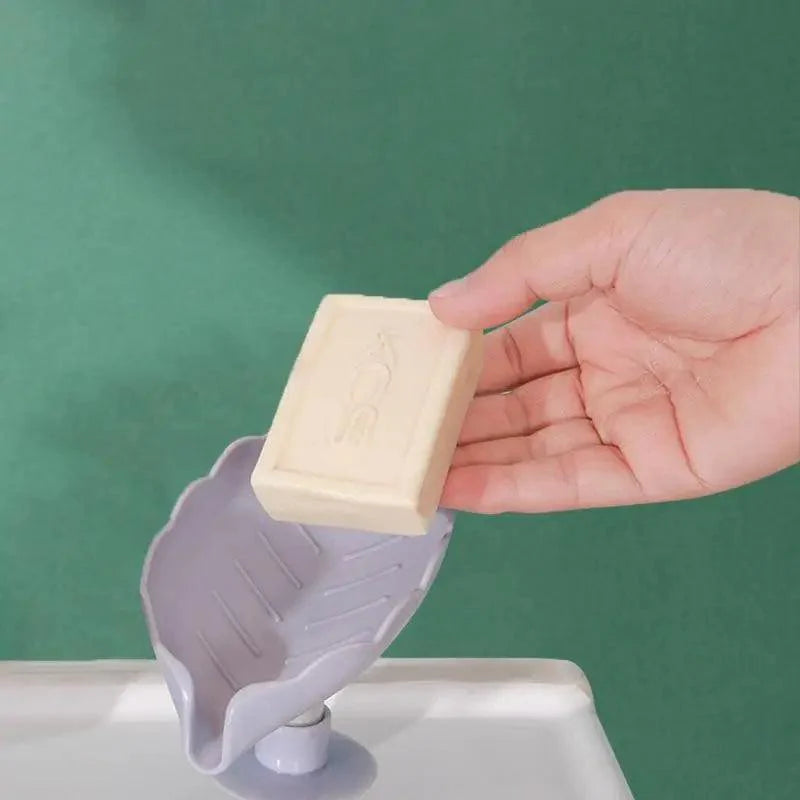 Leaf Shape Self-Draining Soap Dish with Suction Cup