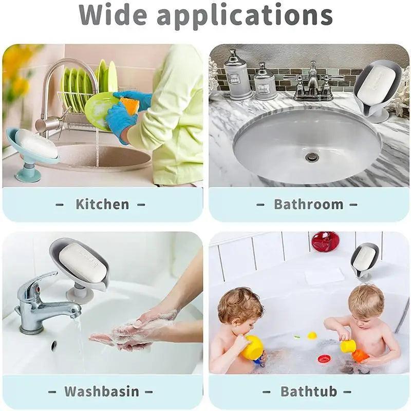 Leaf Shape Self-Draining Soap Dish with Suction Cup