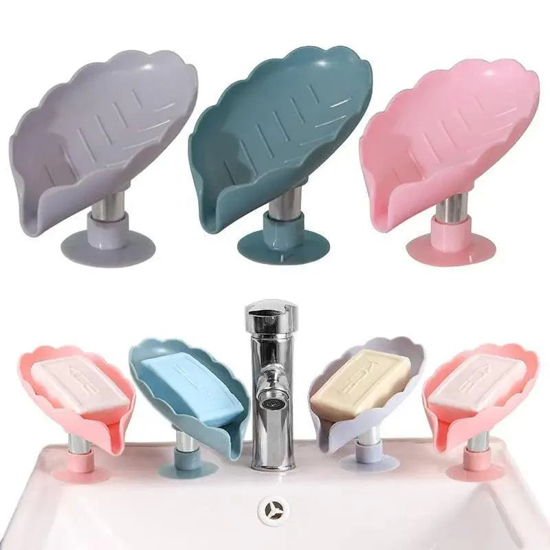 Leaf Shape Self-Draining Soap Dish with Suction Cup