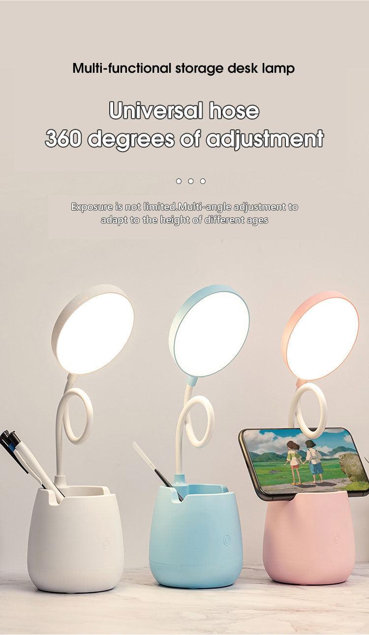 Dimmable LED Desk Lamp with Pen Holder – USB Rechargeable, Eye Protection