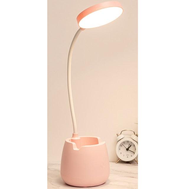 Dimmable LED Desk Lamp with Pen Holder – USB Rechargeable, Eye Protection